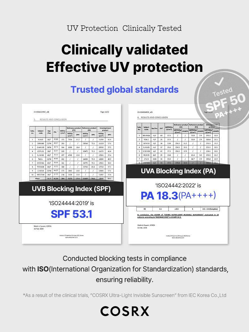 واقي شمس COSRX خفيف للغاية وغير مرئي بعامل حماية من الشمس 50 PA++++ 50 مل